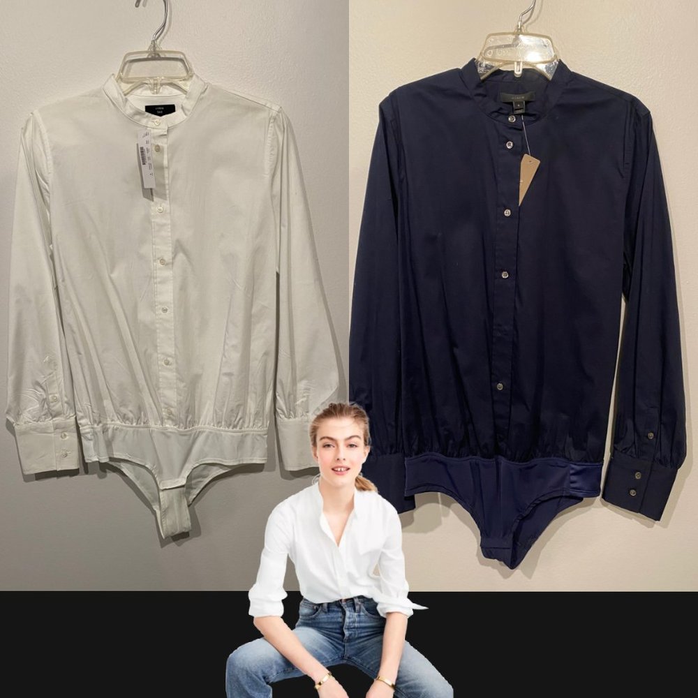 NWT,  Set of TWO (2)  - J Crew stretch cotton button down bodysuits, size 8